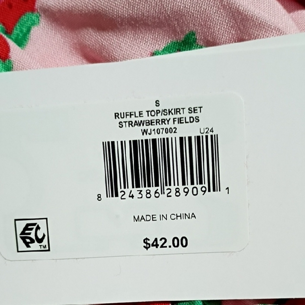 Betsey Johnson Pink Skirt Set with Red Strawberry Print - Picture 5 of 6
